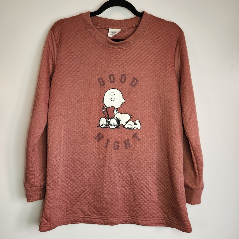 Peanuts Worldwide Charlie Brown & Snoopy Long Sleeve Pullover Sweatshirt Mauve